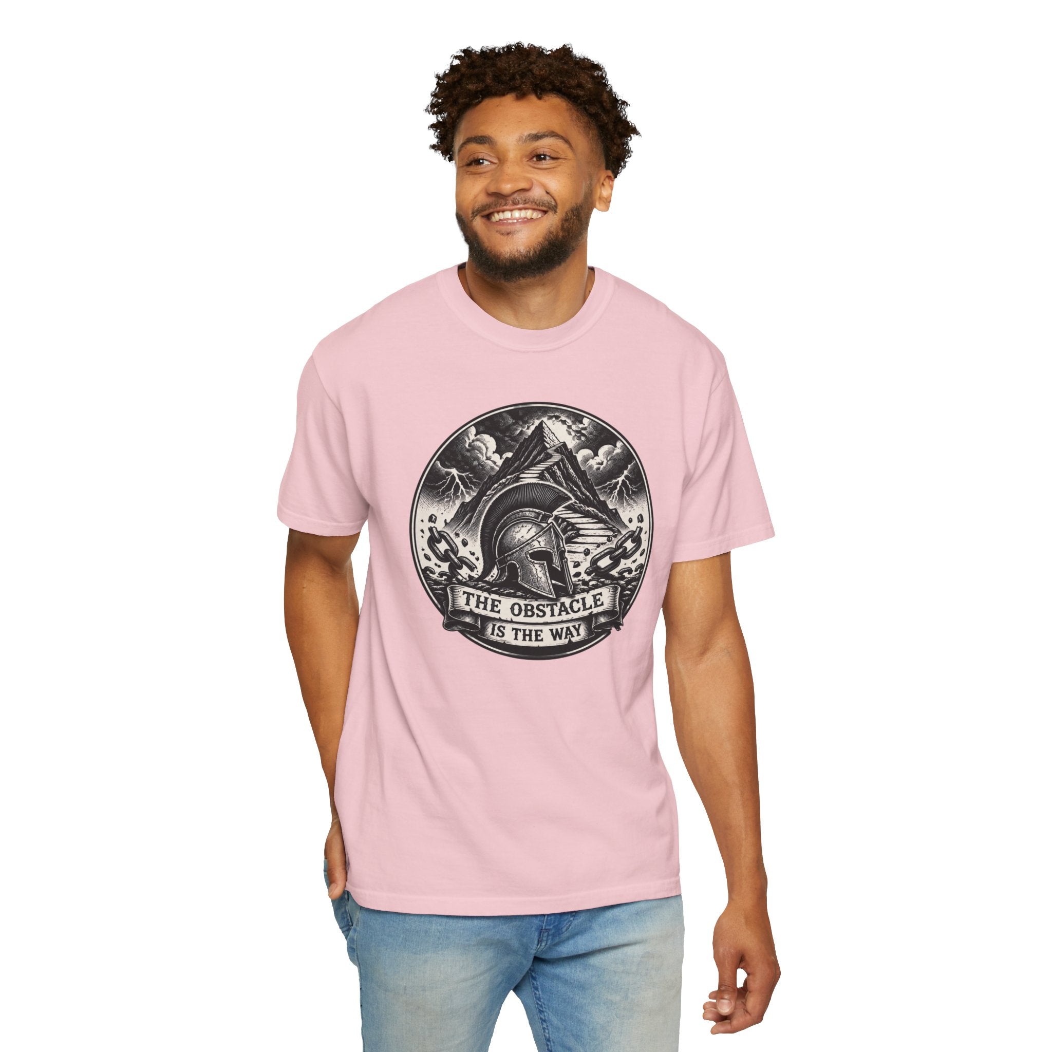 Spartan Helmet T‑Shirt — "The Obstacle Is The Way" Motivational Tee