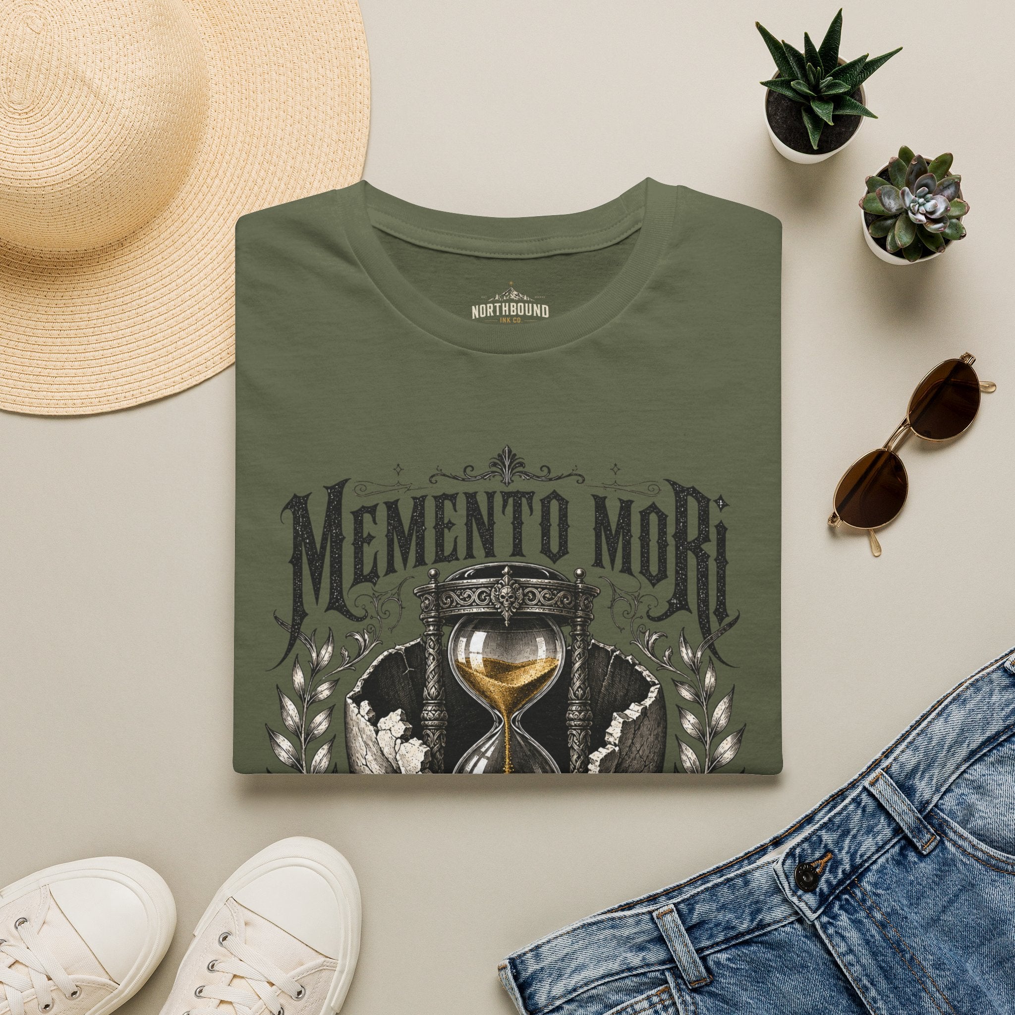 Memento Mori T-Shirt — Vintage Hourglass & Skull Death Awareness Tee