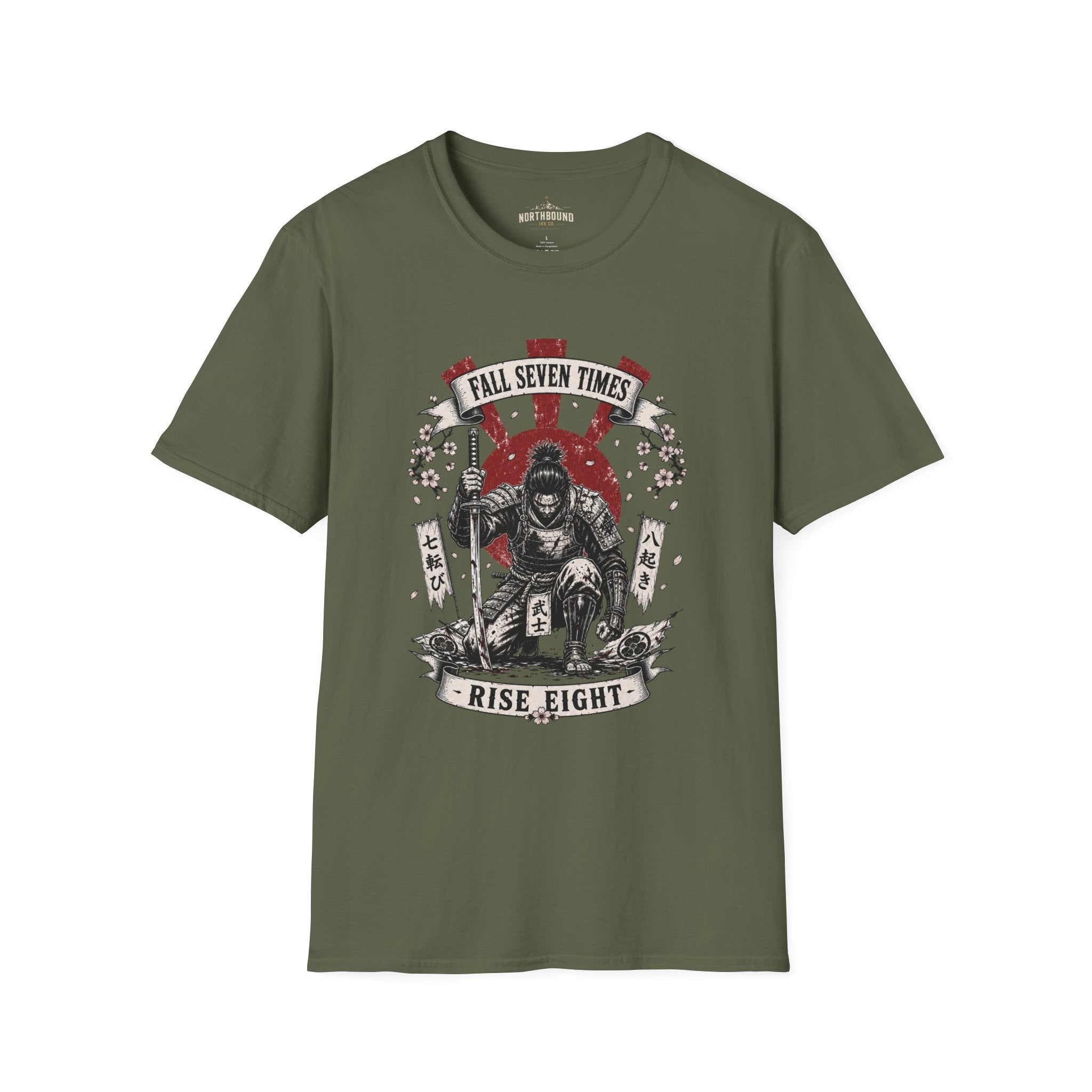 T-Shirt — “Fall Seven Times, Rise Eight” Samurai Graphic Tee