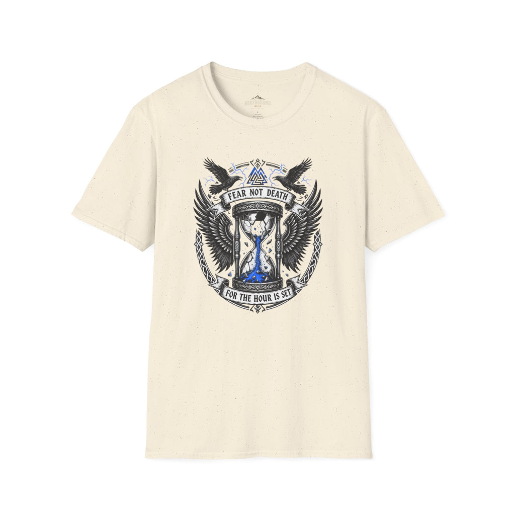 Fear Not Death T‑Shirt — Viking Hourglass Shield Design