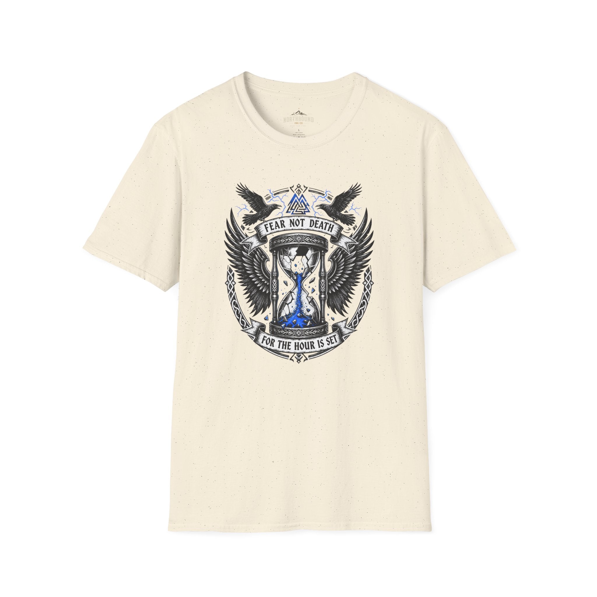 Fear Not Death T‑Shirt — Viking Hourglass Shield Design