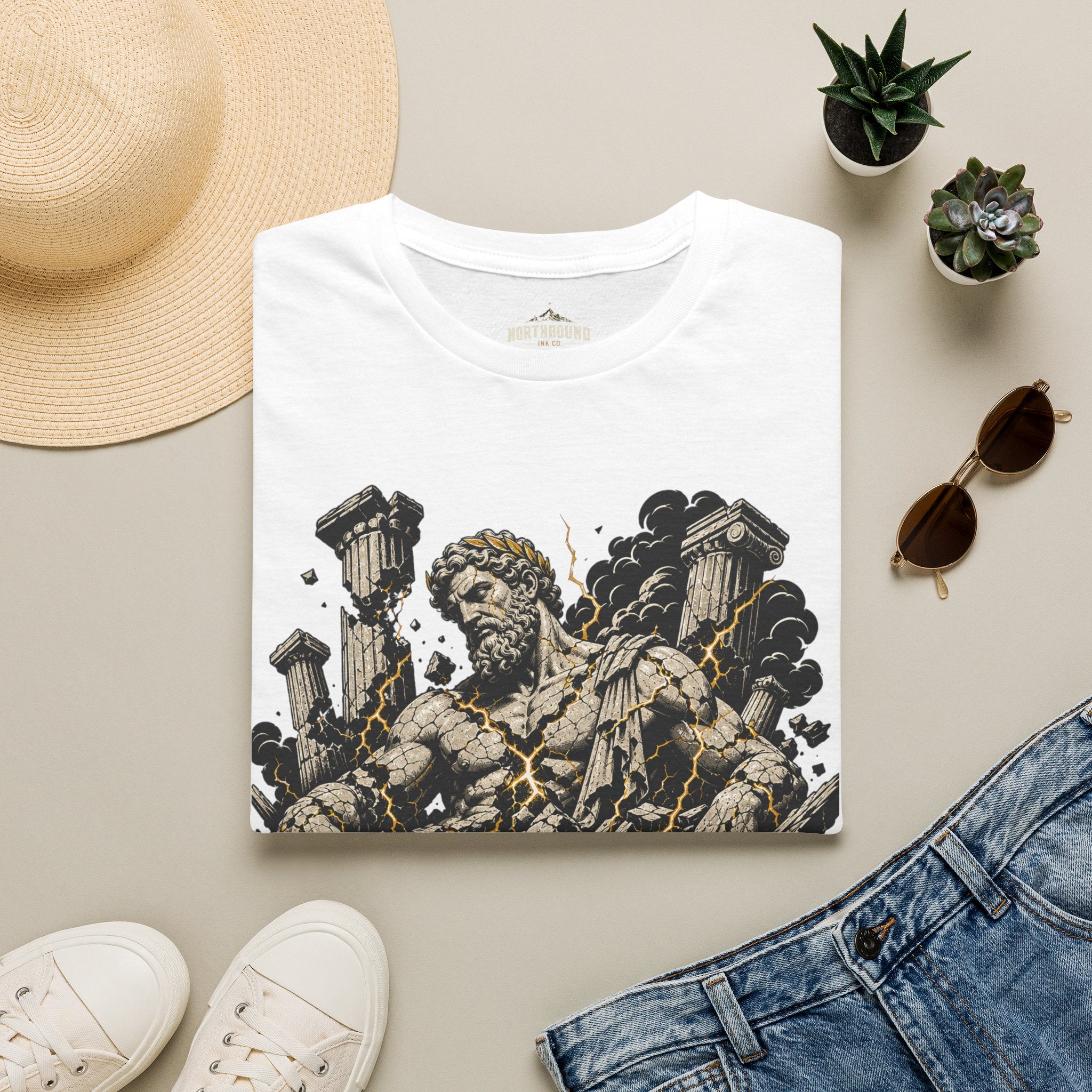 Graphic Tee — "Even Gods Fall" Statue Collapse T-Shirt