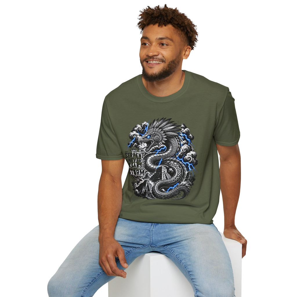Aztec Serpent T-Shirt — “The Serpent Never Fears the Storm” Graphic Tee