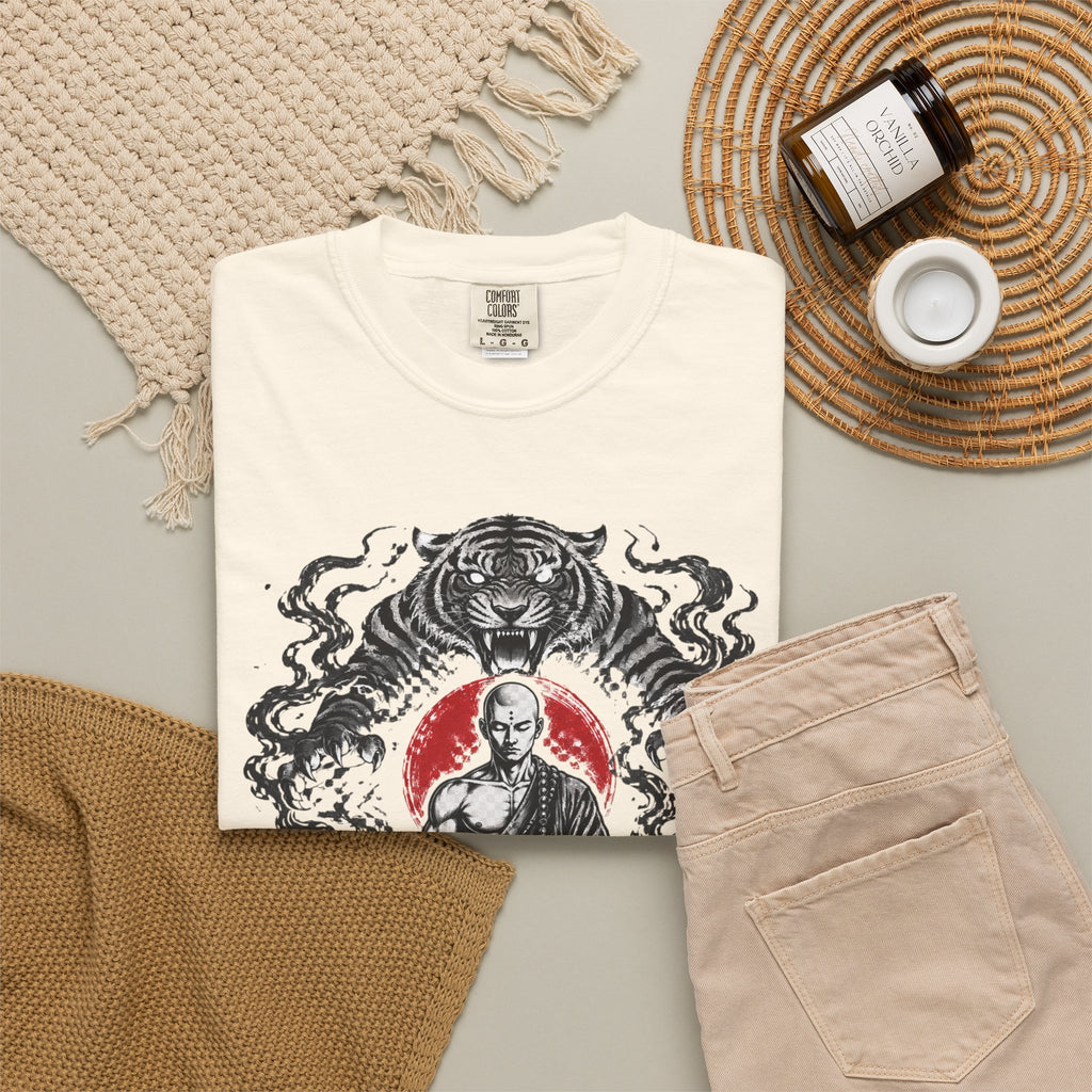 Meditation Tiger T-Shirt — "He Who Masters Himself is Strong" Zen Graphic Tee