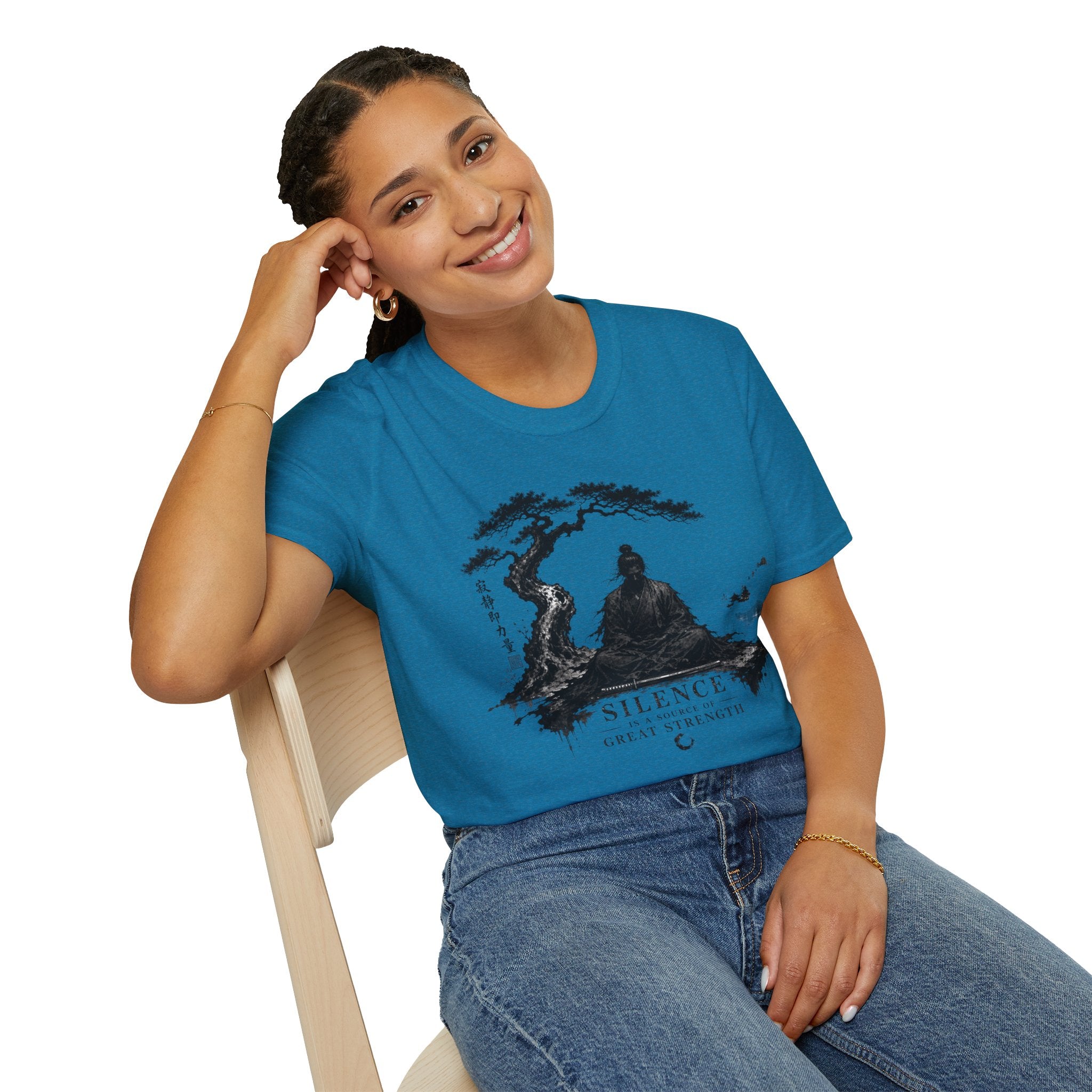 Meditation Zen T-Shirt — 'Silence Is Great Strength' Minimal Bonsai Buddha Tee