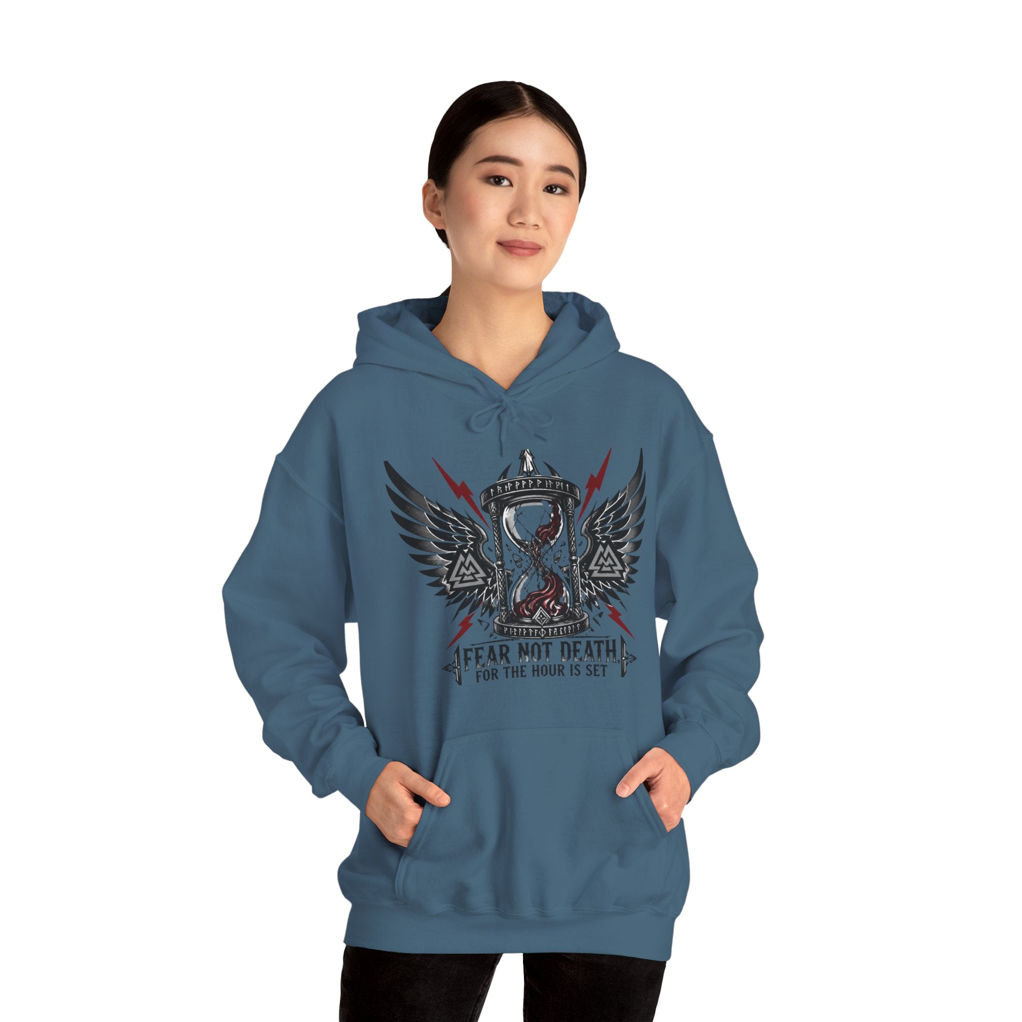 Fear Not Death Hourglass Wings Hoodie — Gothic Inspirational Pullover