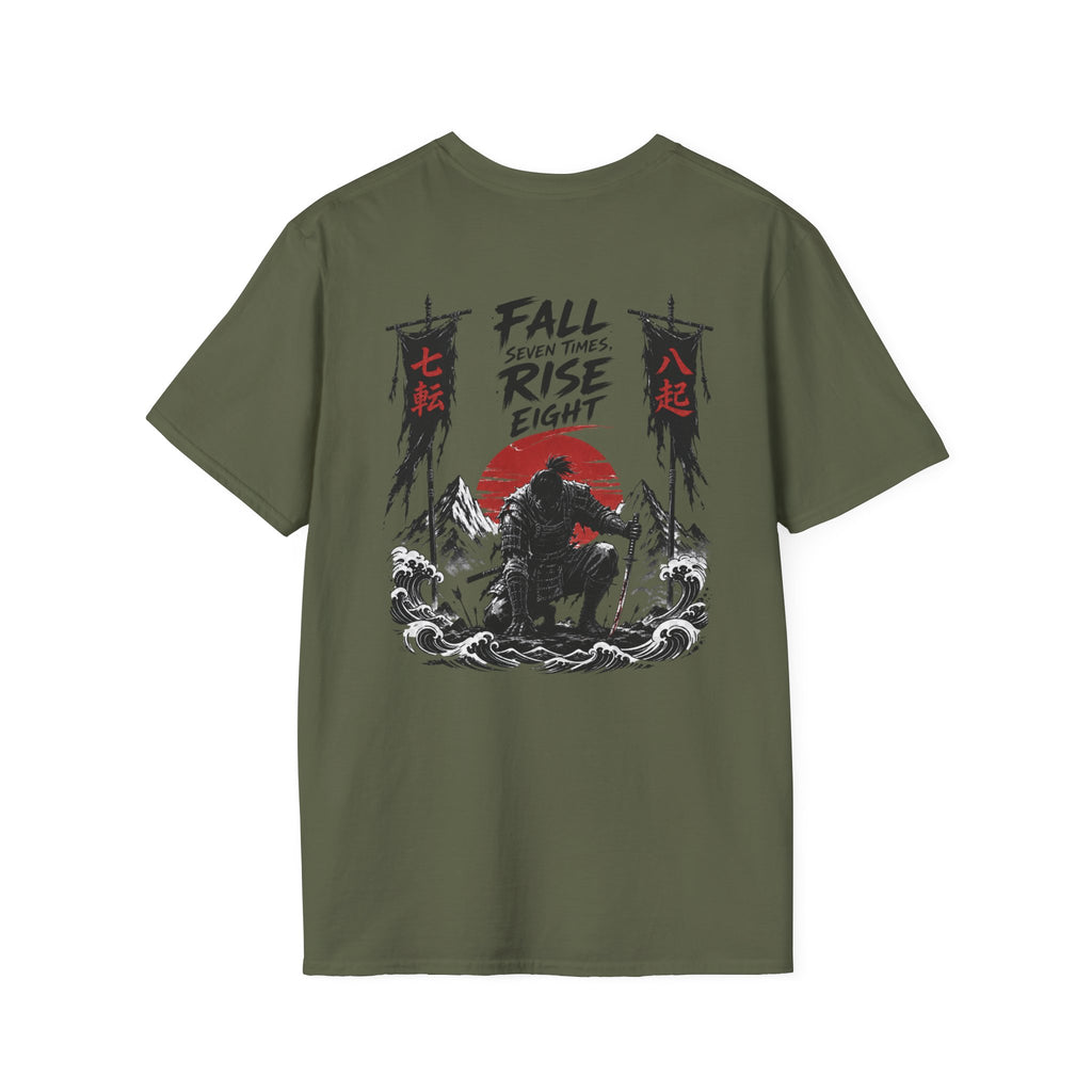 T-Shirt — 'Fall, Rise, Repeat' Samurai Chest Print