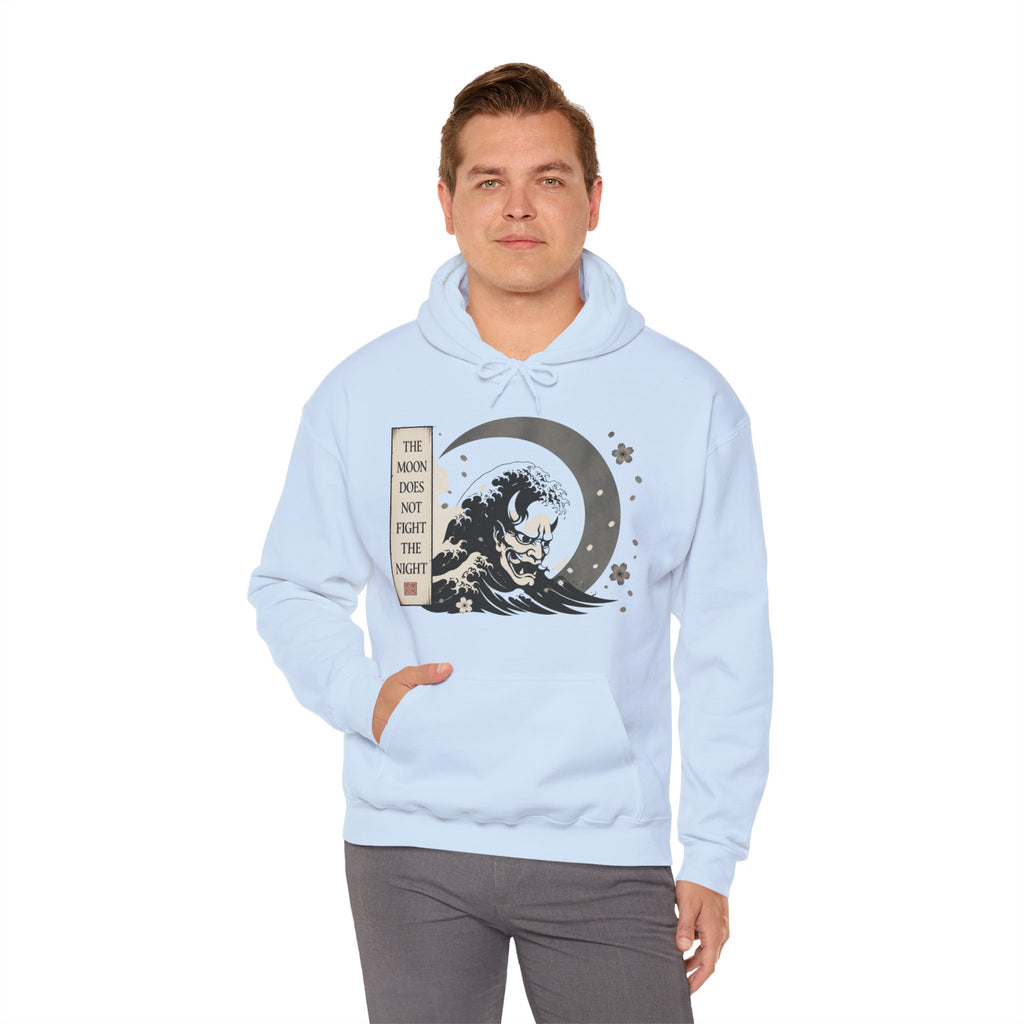 Moon Tide Wave Hoodie — "The Moon Does Not Fright the Night" Japanese Wave Graphic