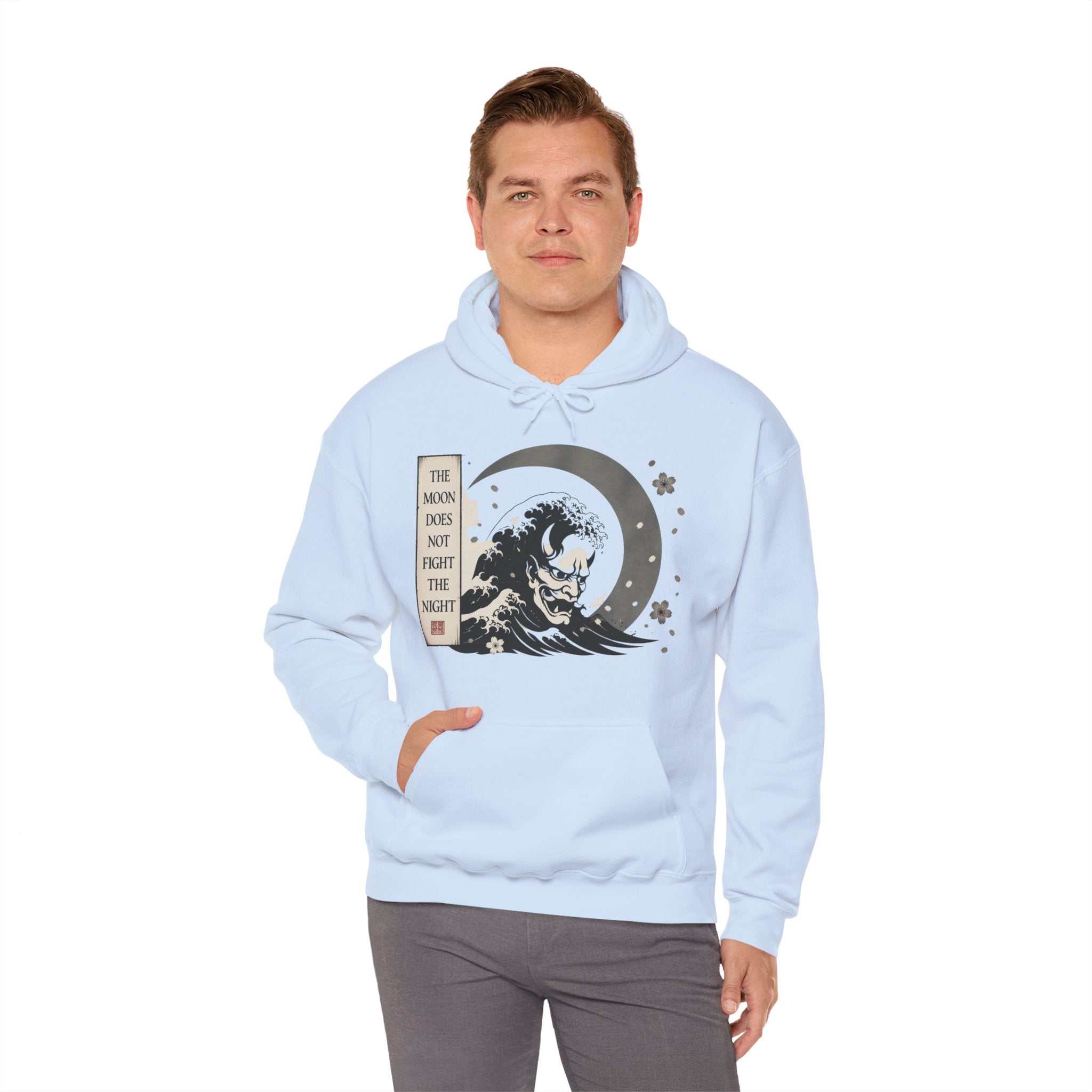 Moon Tide Wave Hoodie — "The Moon Does Not Fright the Night" Japanese Wave Graphic