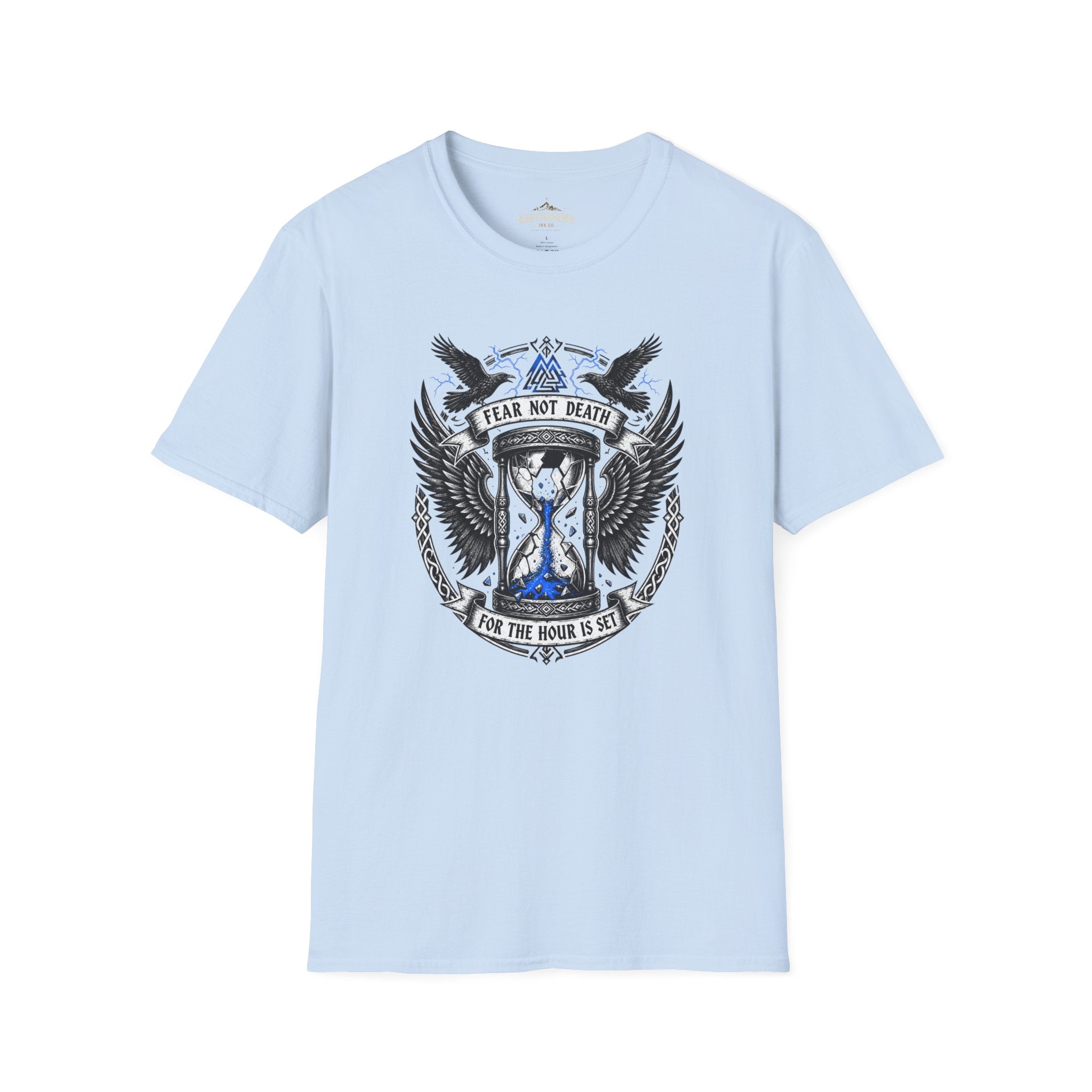 Fear Not Death T‑Shirt — Viking Hourglass Shield Design