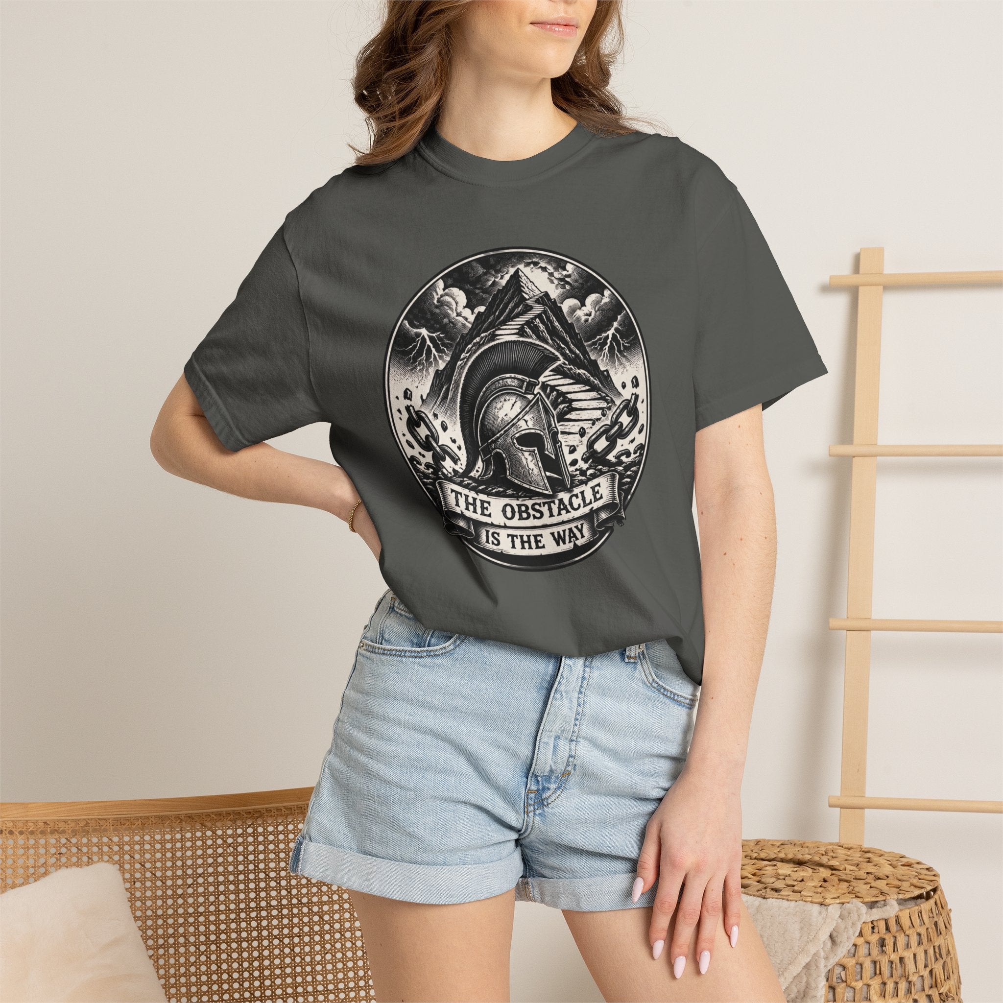 Spartan Helmet T‑Shirt — "The Obstacle Is The Way" Motivational Tee