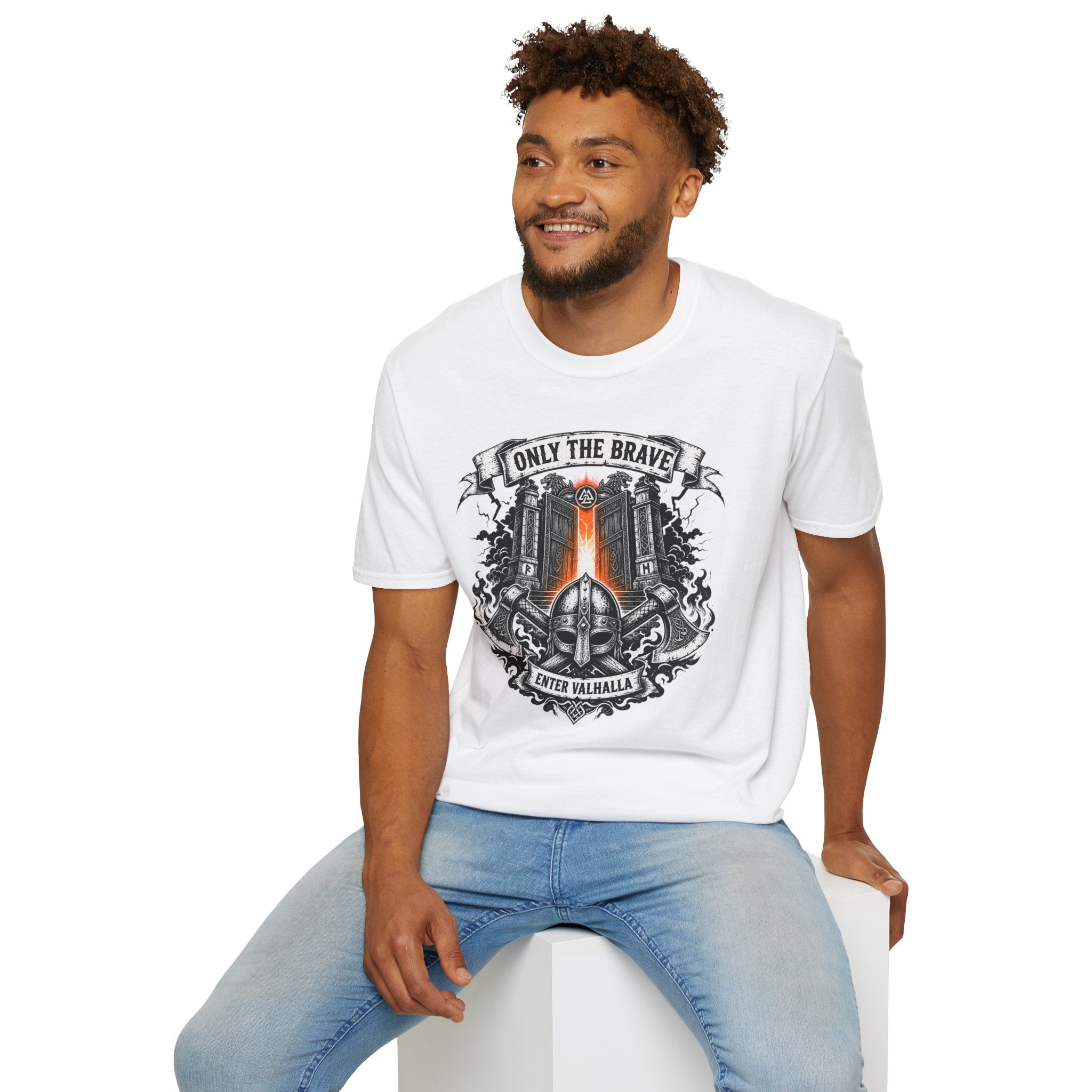 Only The Brave T-Shirt — Gothic Knight Helmet & Castle Illustration