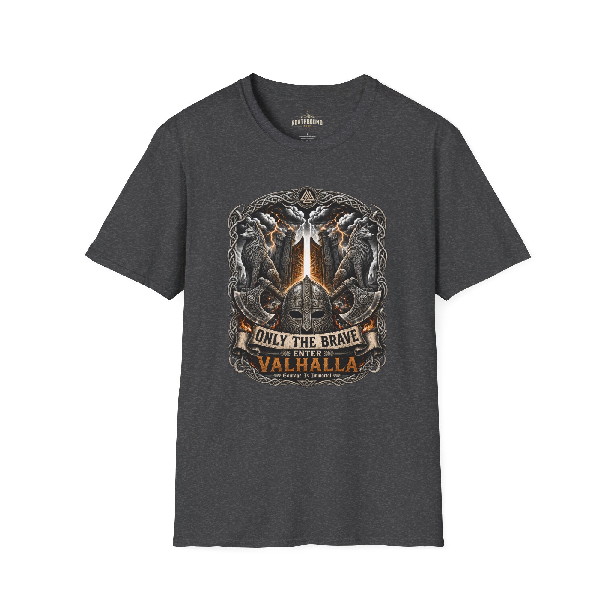 Valhalla T-Shirt — "Only The Brave" Viking Shield Tee