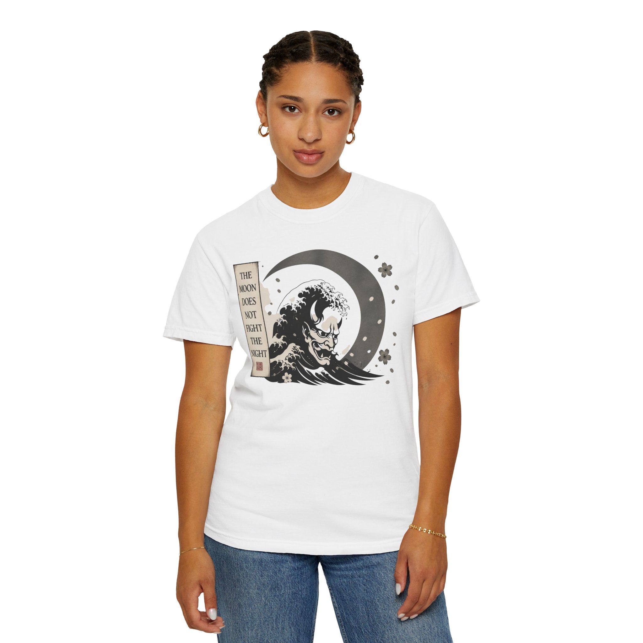 Moon Does Not Frighten the Night T-Shirt — Japanese Wave & Oni Moon Graphic Tee