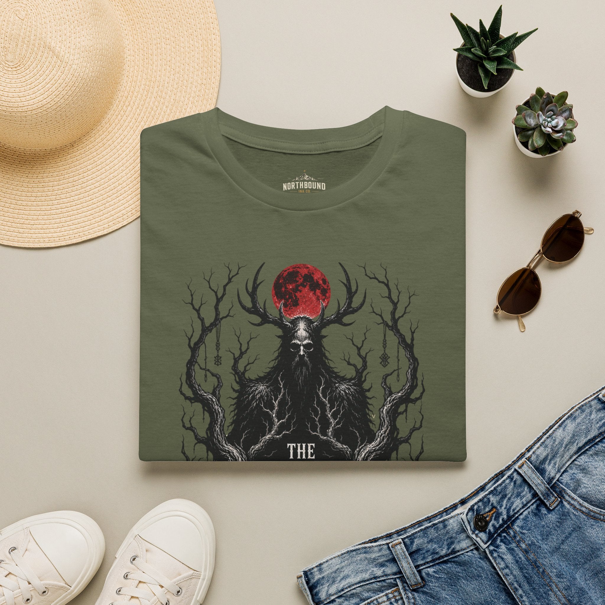 Forest Watcher T-Shirt — 'The Forest Watches' Red Moon Deer Spirit Tee