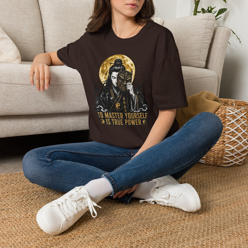 Samurai Mask T-Shirt – "To Master Yourself Is True Power" Graphic Tee