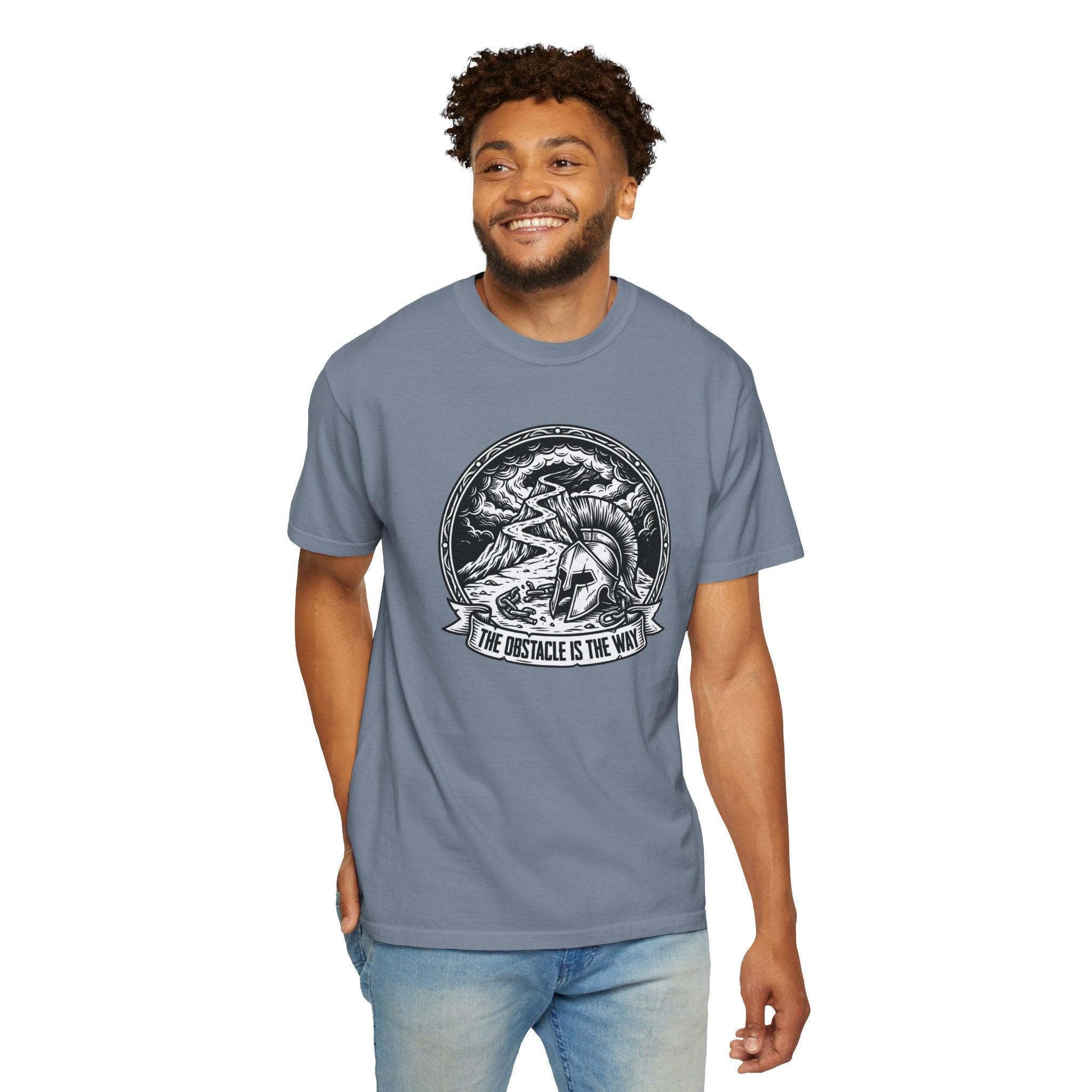 T-Shirt — 'The Obstacle Is The Way' Spartan Helmet Graphic Tee