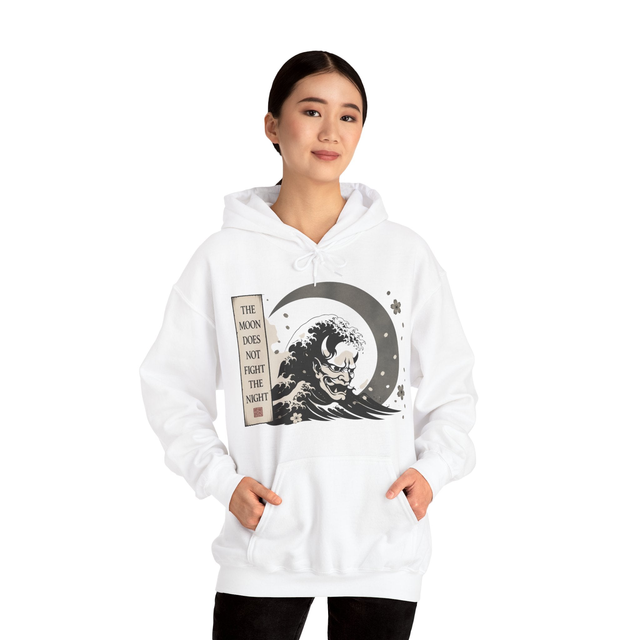 Moon Tide Wave Hoodie — "The Moon Does Not Fright the Night" Japanese Wave Graphic
