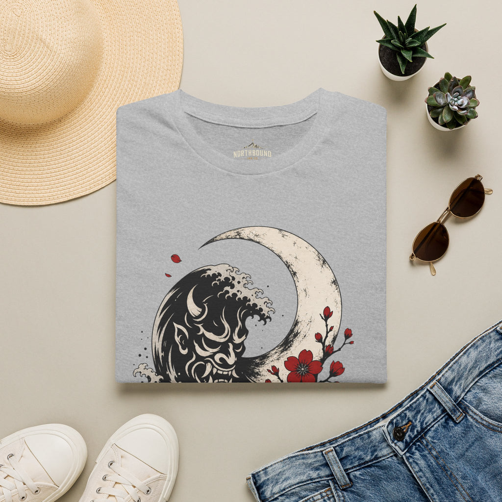 Moon & Wave Graphic T-Shirt — “The Moon Does Not Fight The Night” Inspirational Tee