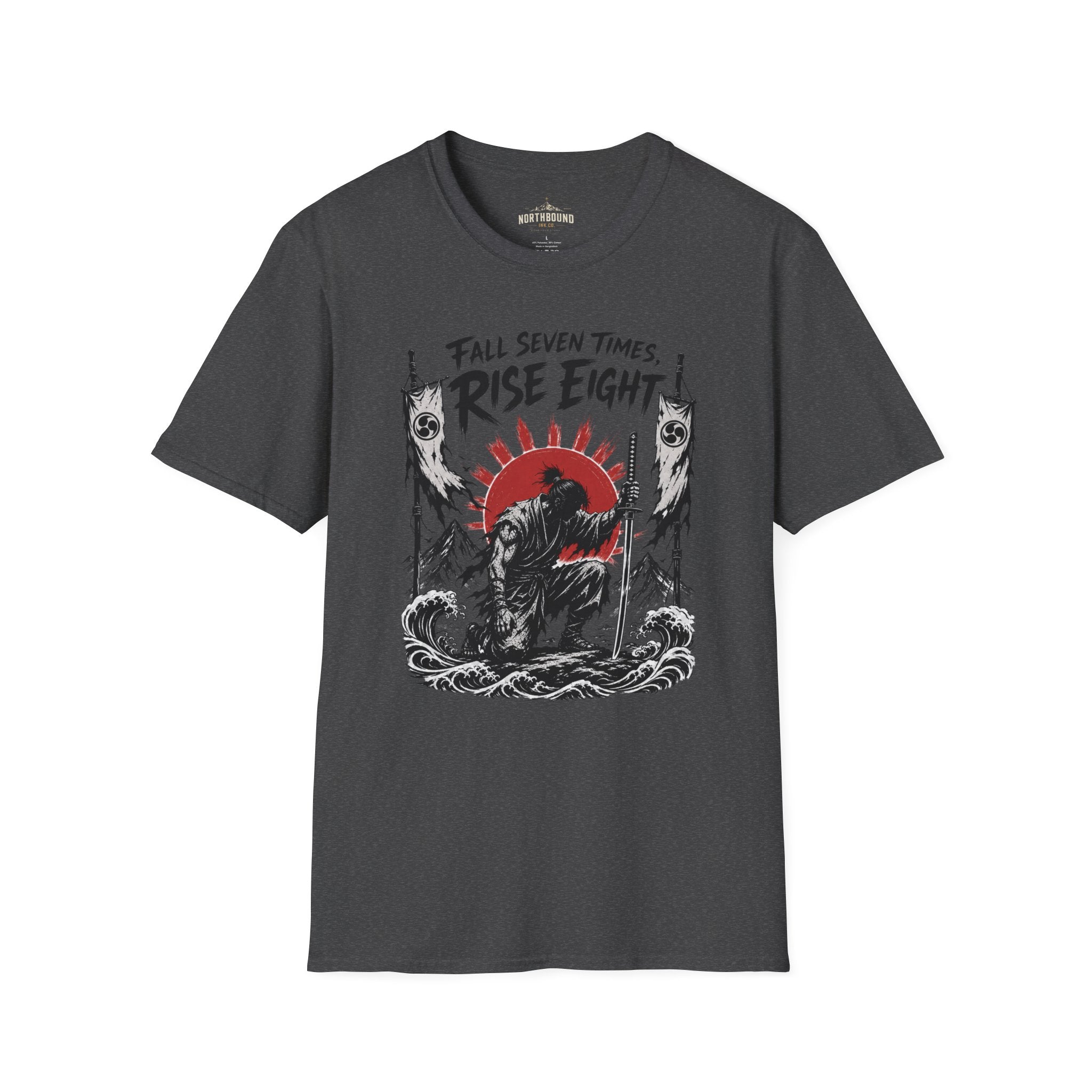 Rise Eight T-Shirt — Fall Seven Times Inspirational Samurai Graphic Tee