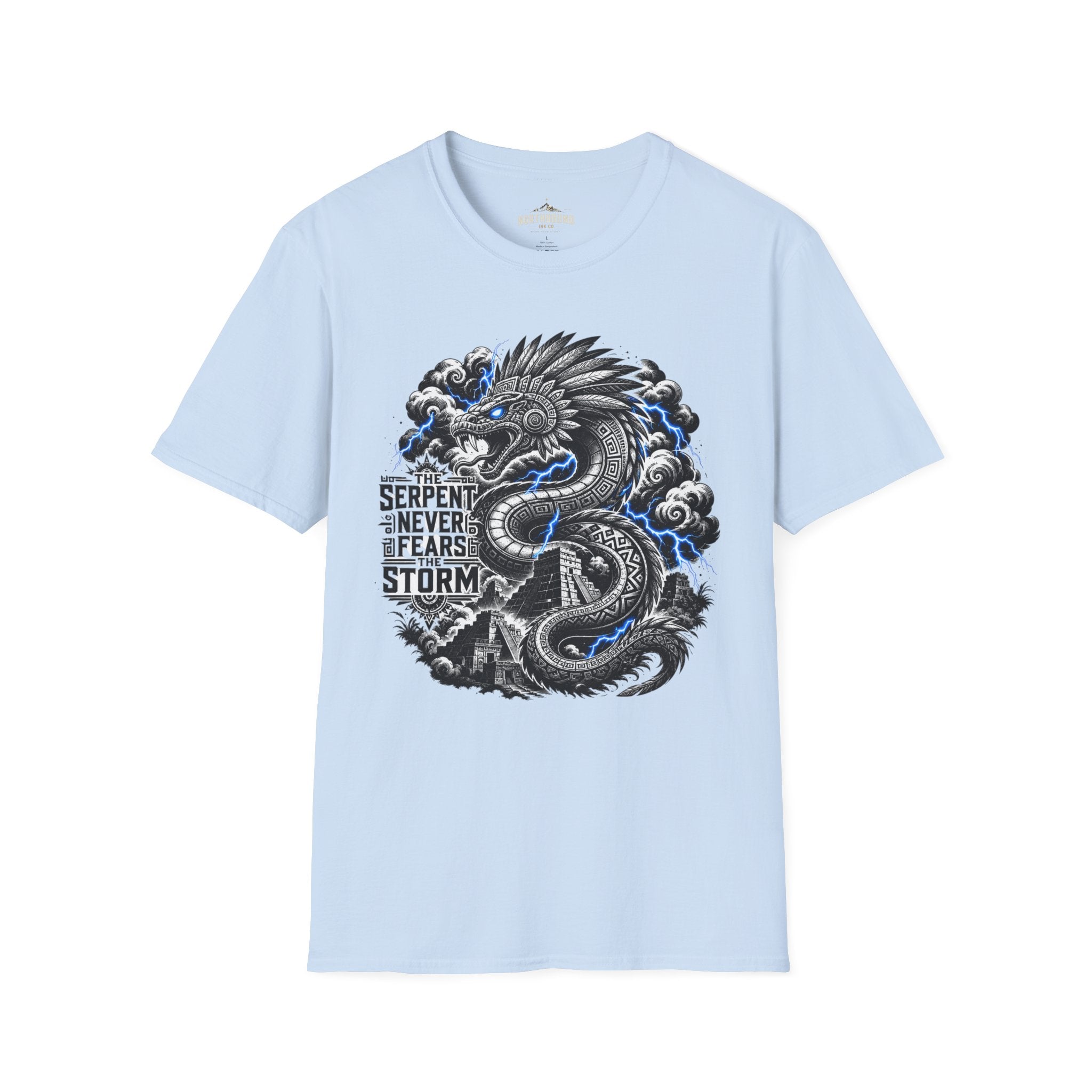 Aztec Serpent T-Shirt — “The Serpent Never Fears the Storm” Graphic Tee