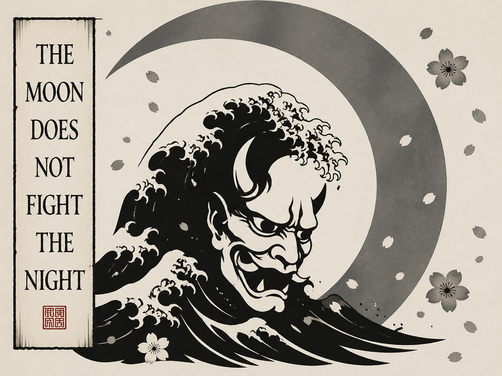Moon Does Not Frighten Night T-Shirt — Japanese Wave Demon Graphic Tee