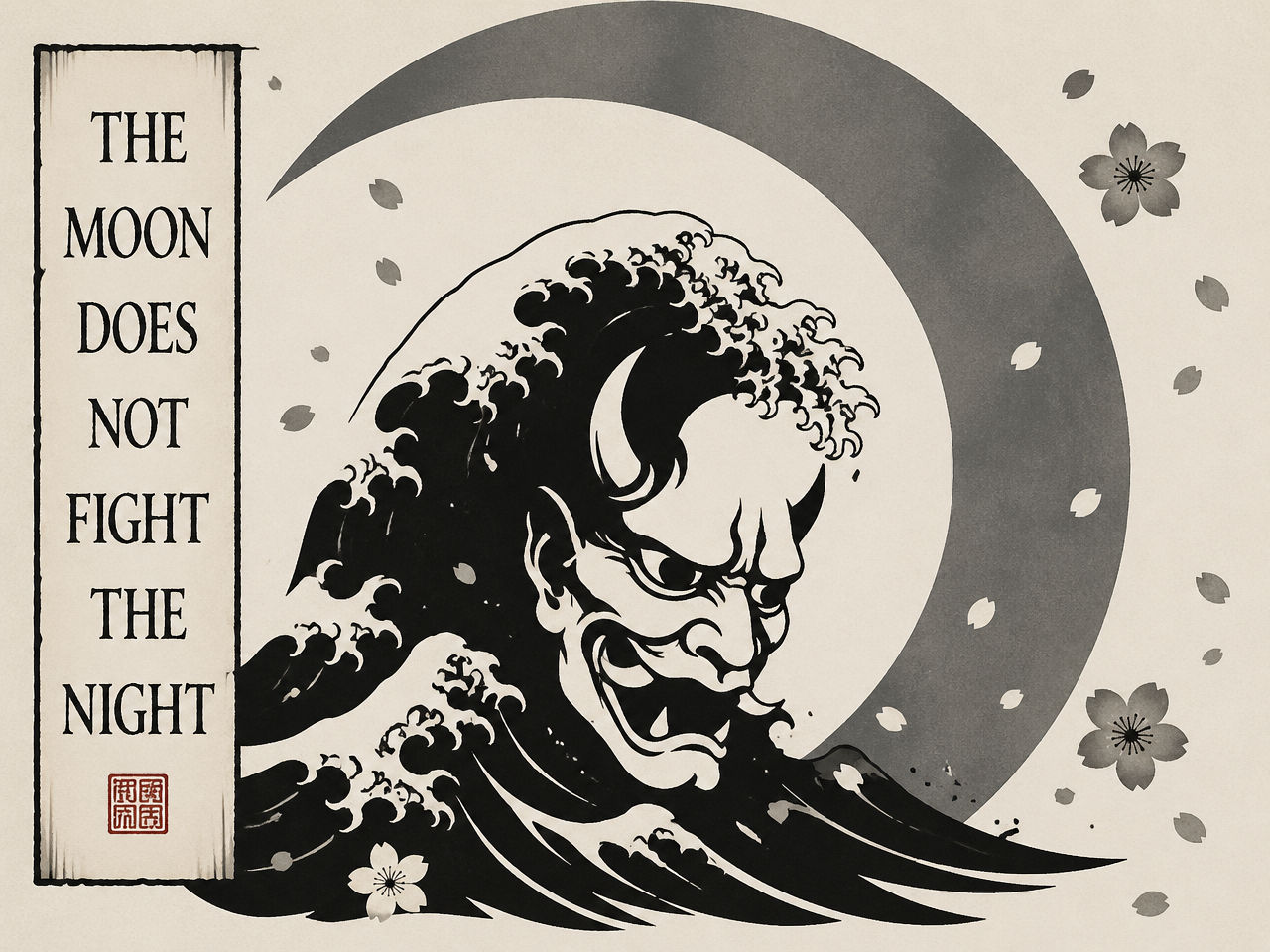 Moon Does Not Frighten the Night T-Shirt — Japanese Wave & Oni Moon Graphic Tee
