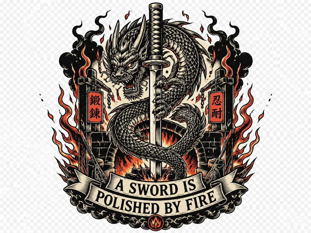 Sword & Flame Graphic T-Shirt — "A Sword Is Polished By Fire"