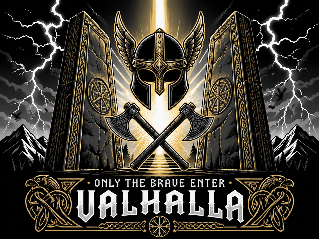 Valhalla Shield T-Shirt — Viking Warrior Norse Mythology Tee