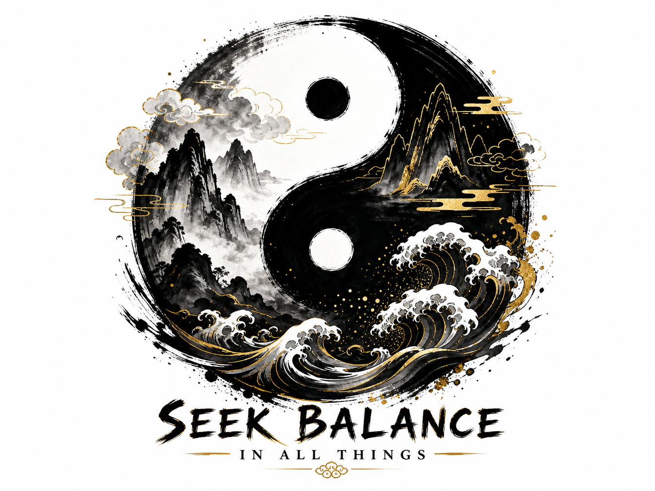 Yin Yang 'Seek Balance' Graphic T-Shirt
