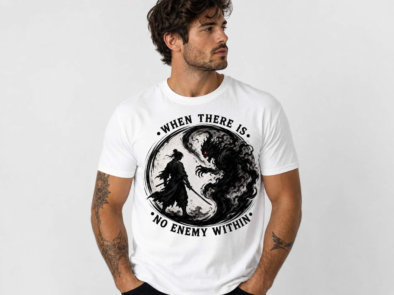 Warrior Yin Yang T-Shirt — "When There Is No Enemy Within" Inspirational Graphic Tee