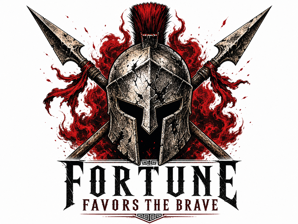 Warrior Helmet T-Shirt — "Fortune Favors the Brave" Spartan Helmet Graphic Tee