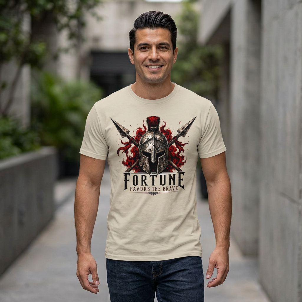 Warrior Helmet T-Shirt — "Fortune Favors the Brave" Spartan Helmet Graphic Tee
