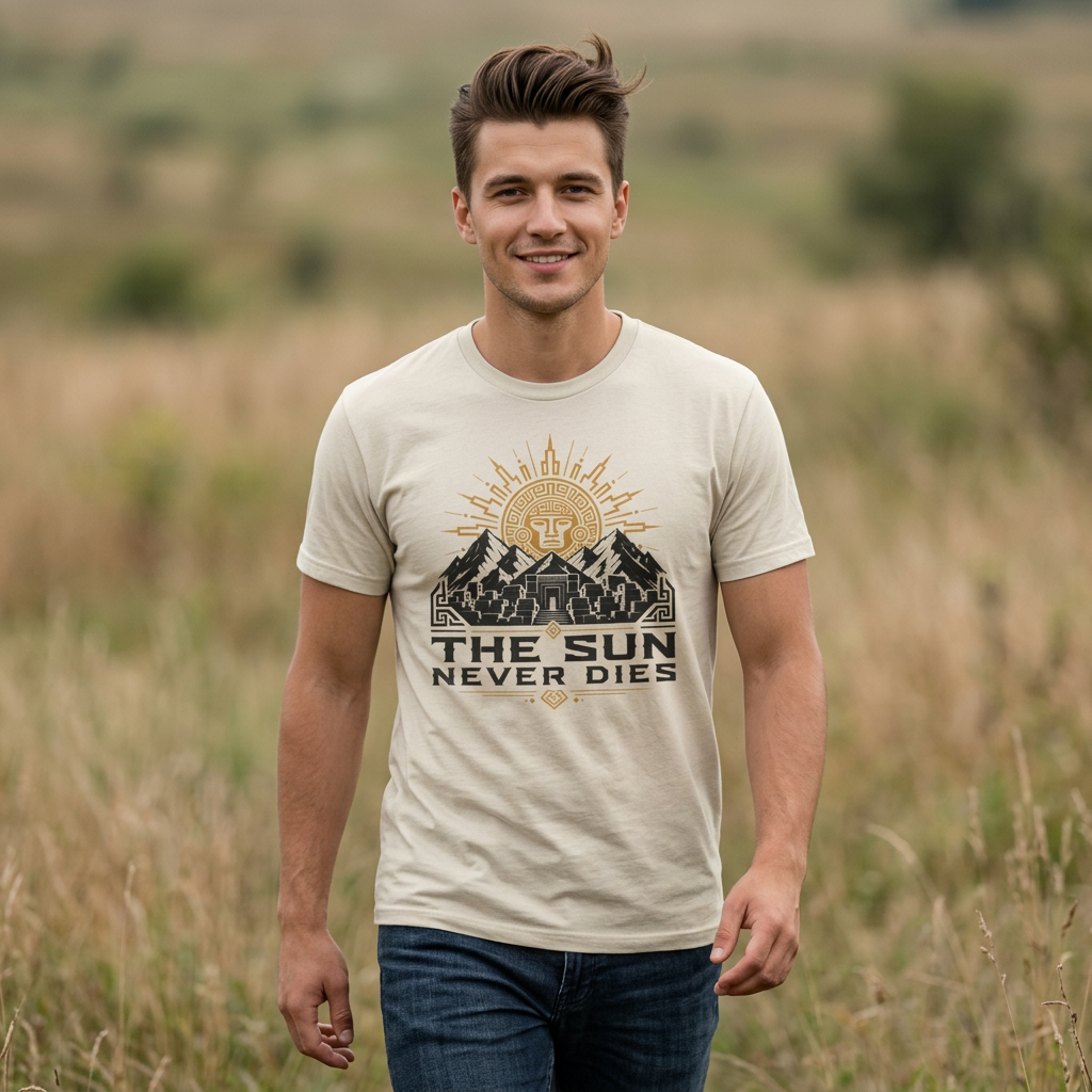 Sun Never Dies T-Shirt — Retro Mountain Adventure Tee
