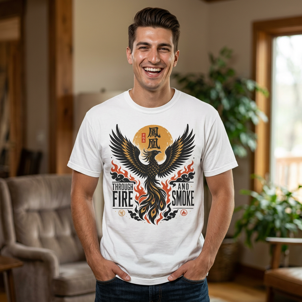 Phoenix Graphic T-Shirt — "Through Fire and Smoke" Inspirational Tee