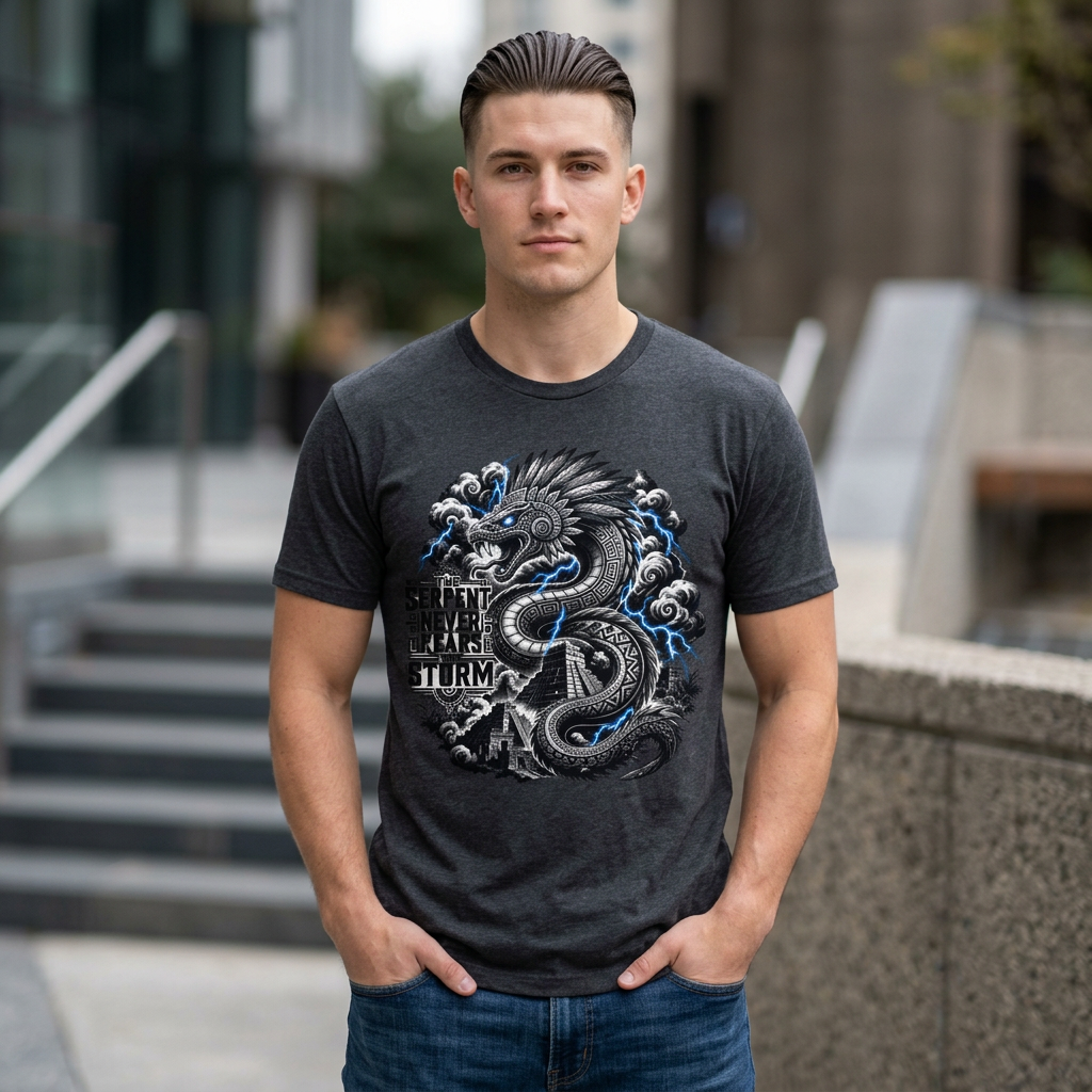 Aztec Serpent T-Shirt — “The Serpent Never Fears the Storm” Graphic Tee