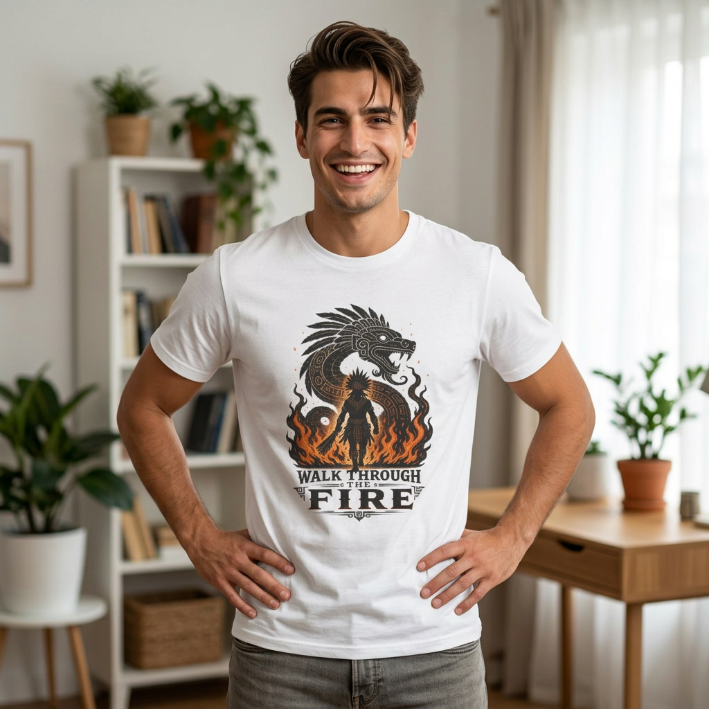 T-Shirt — 'Walk Through Fire' Dragon Flames Graphic Tee