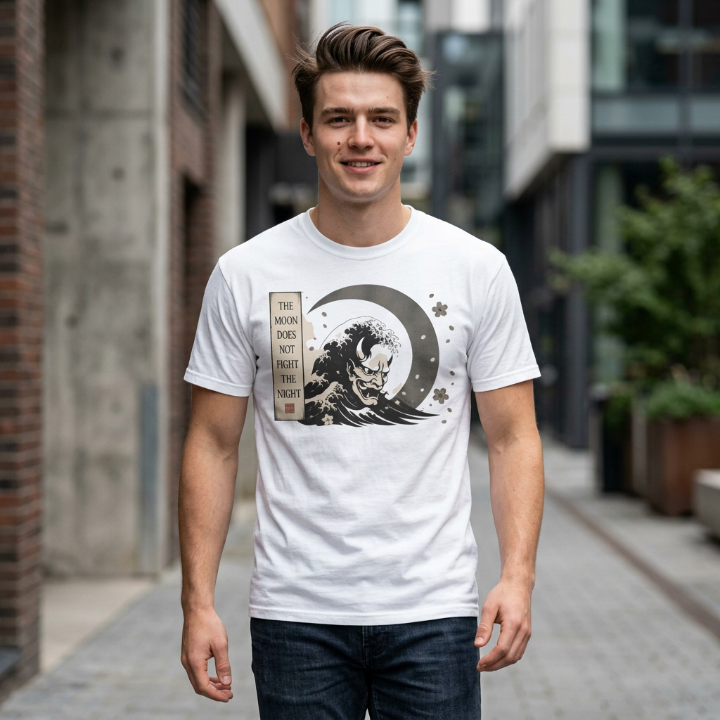 Moon Does Not Frighten Night T-Shirt — Japanese Wave Demon Graphic Tee