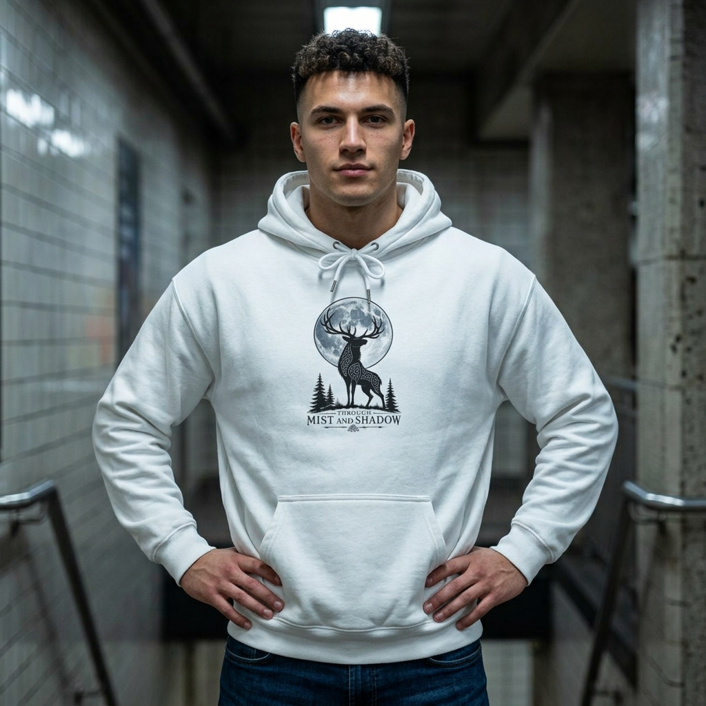 Hoodie – 'Mist and Shadow' Elk Moon Graphic Hooded Sweatshirt