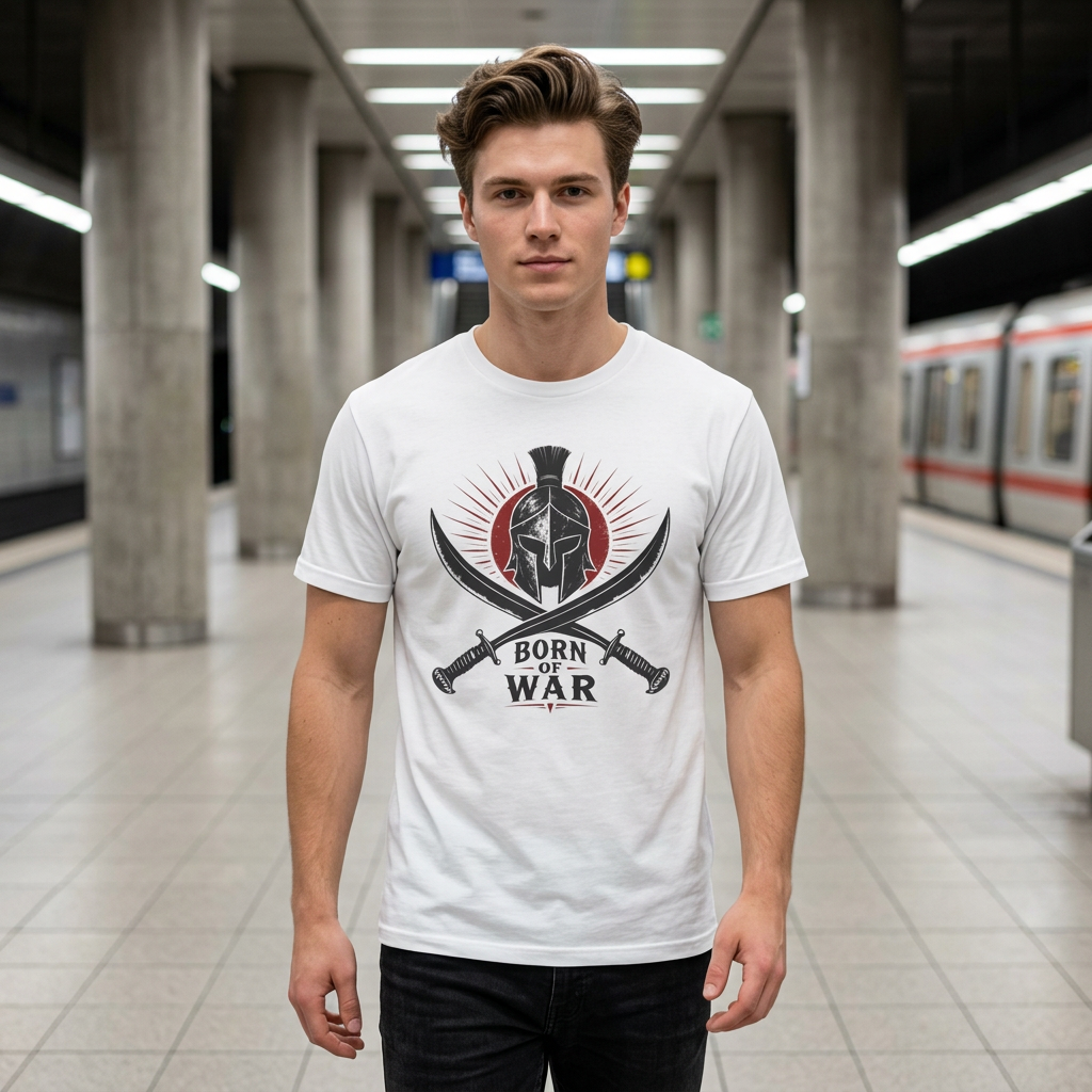 Spartan Helmet T-Shirt — 'Born For War' Warrior Graphic Tee