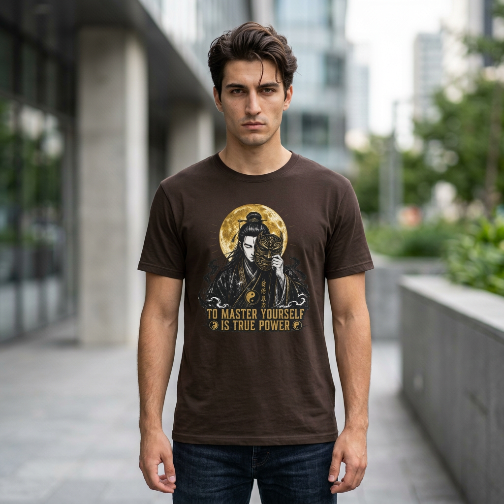 Samurai Mask T-Shirt – "To Master Yourself Is True Power" Graphic Tee