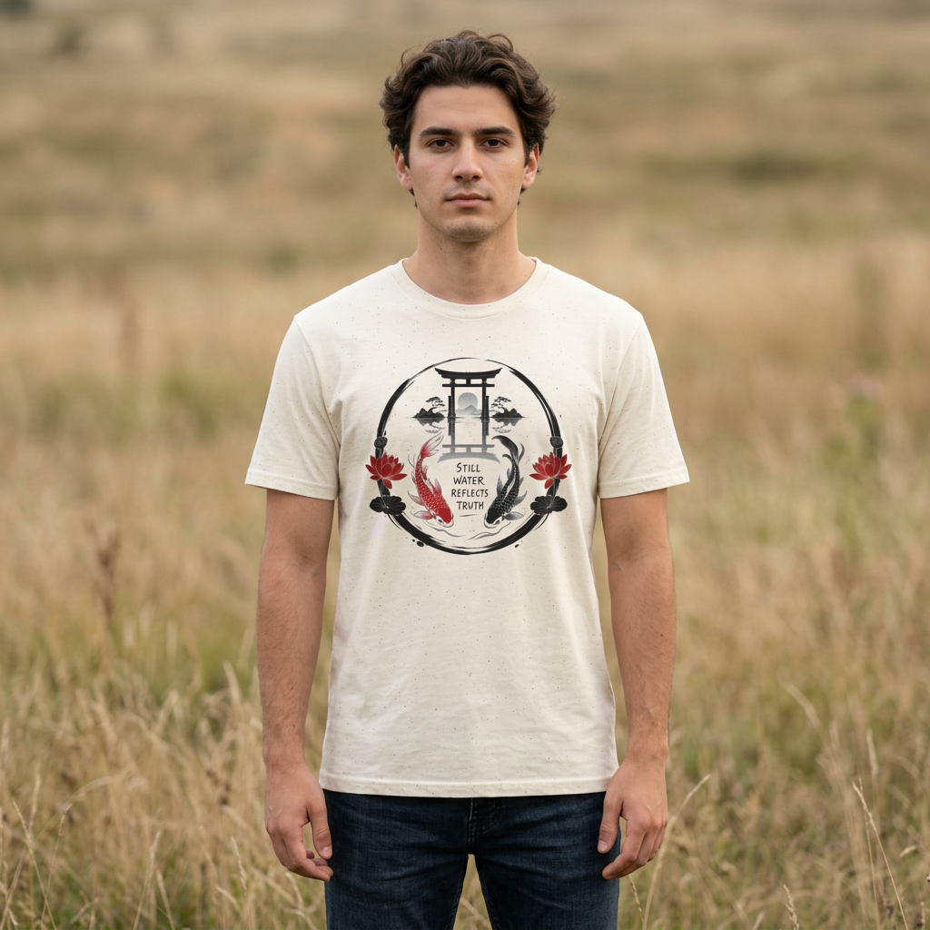 Zen Koi Torii T‑Shirt — "Still Water" Japanese Garden Graphic