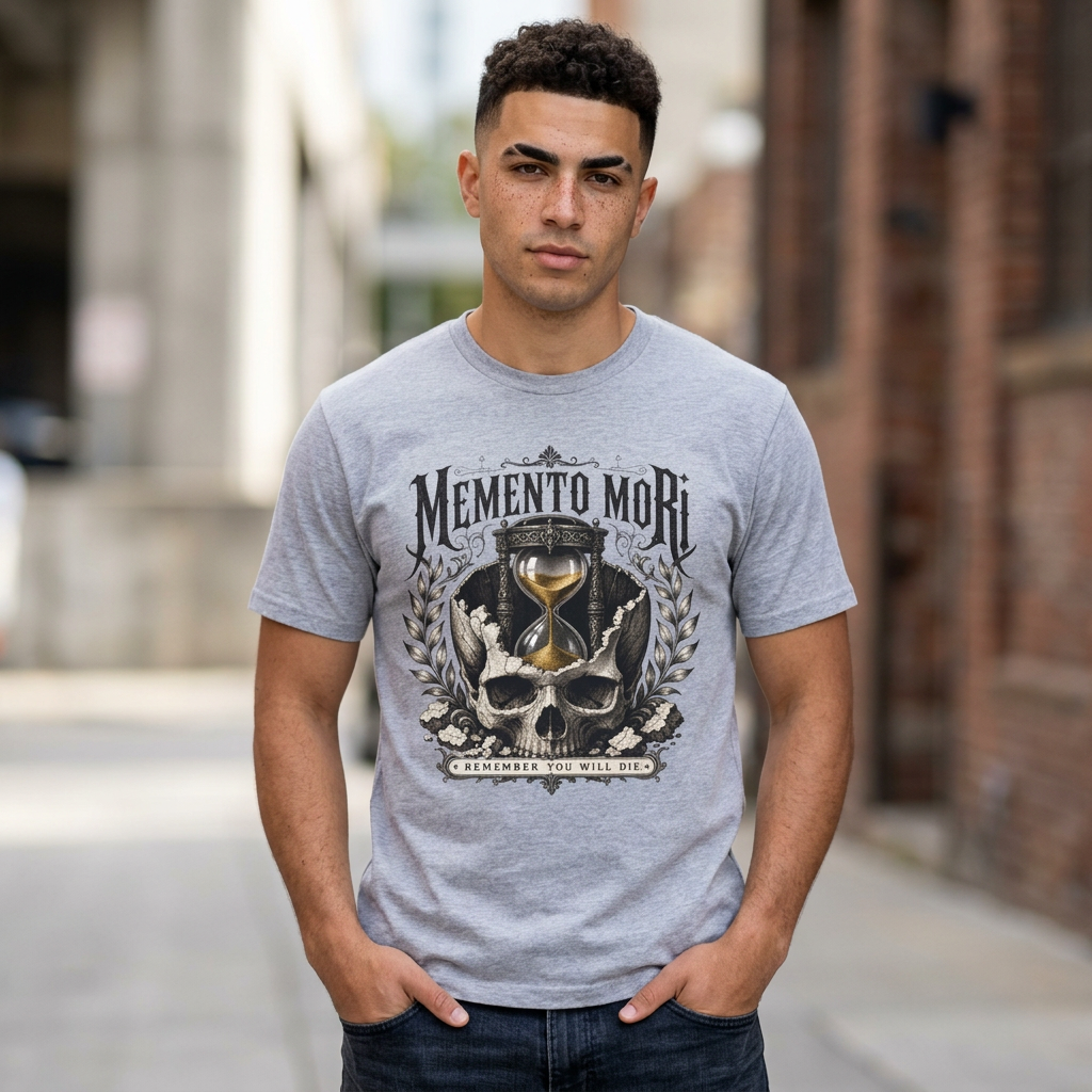 Memento Mori T-Shirt — Vintage Hourglass & Skull Death Awareness Tee