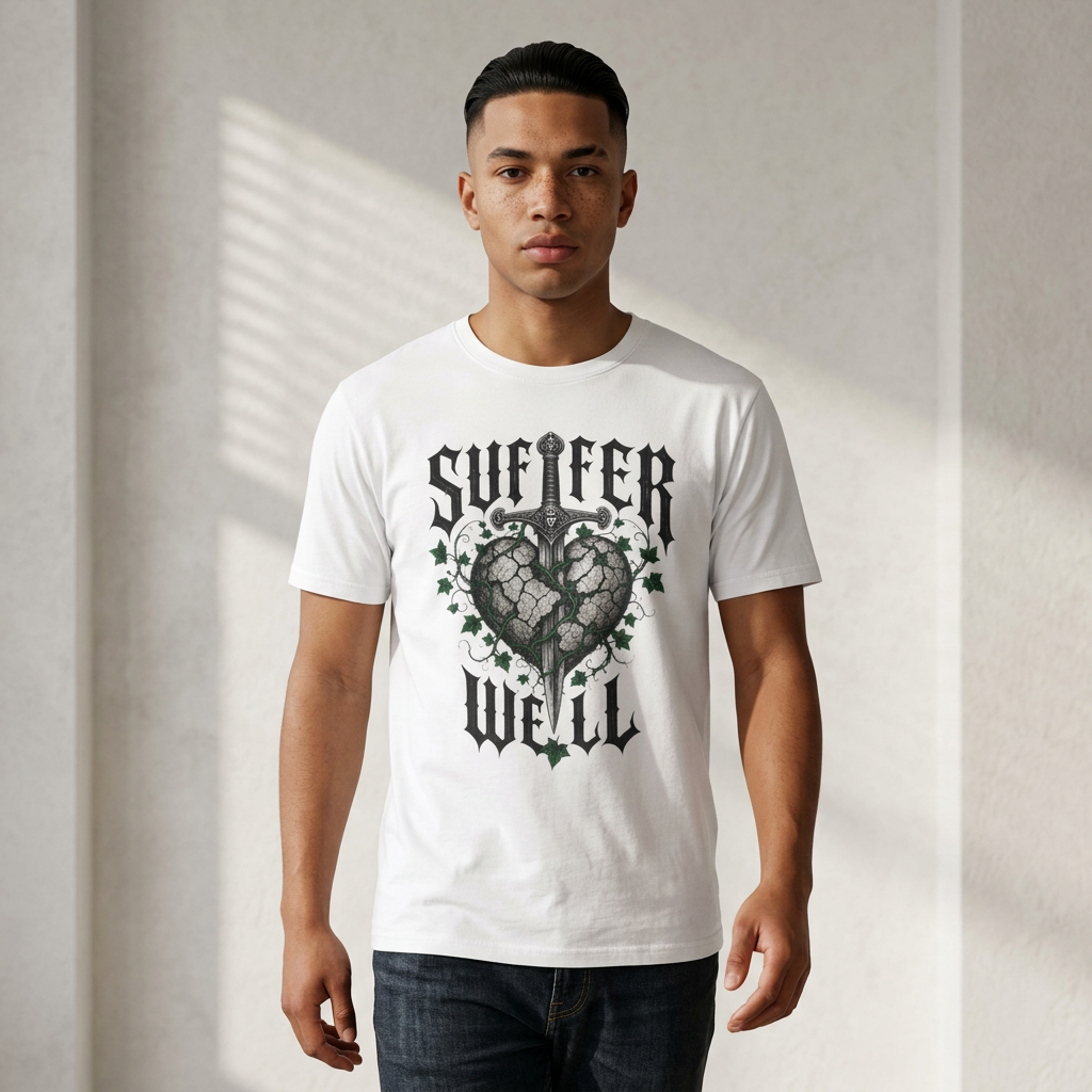 Suffer Well T-Shirt — Gothic Heart Sword Graphic Tee