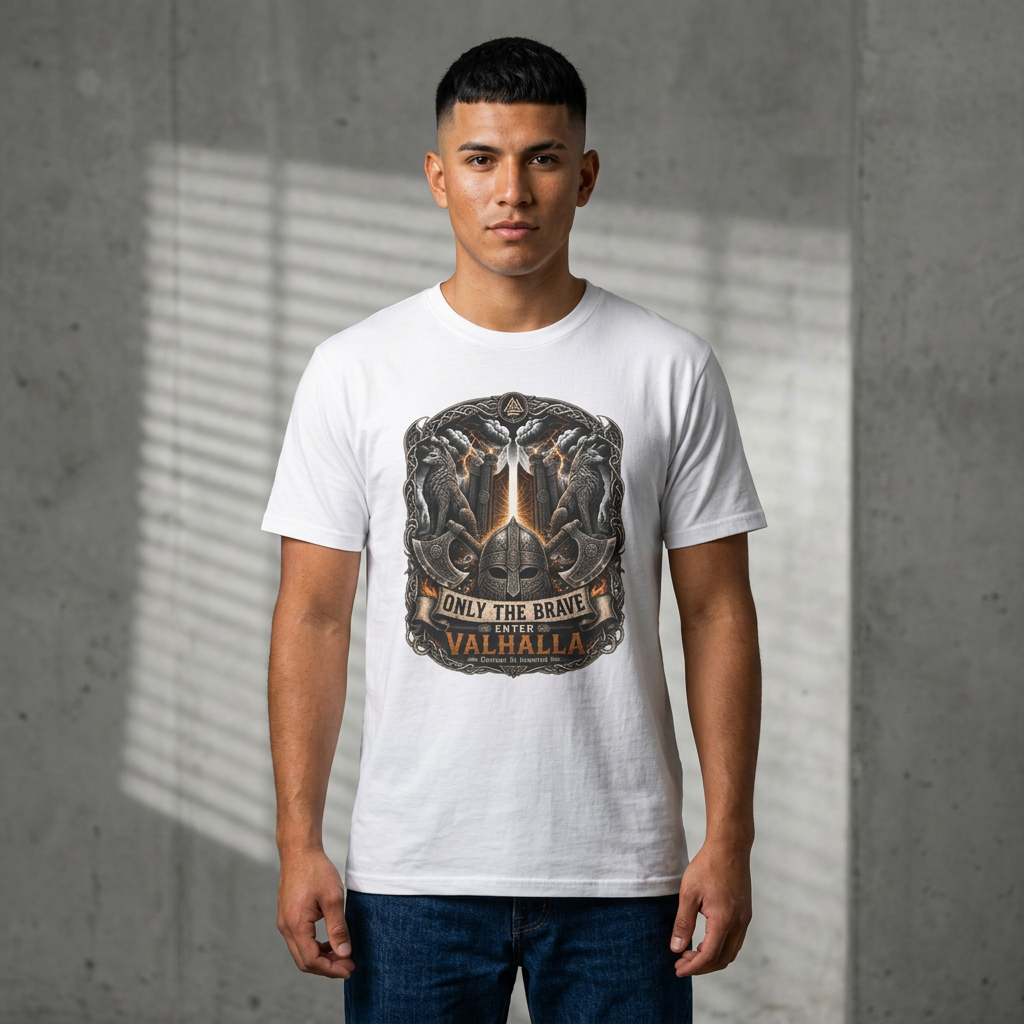 Valhalla T-Shirt — "Only The Brave" Viking Shield Tee