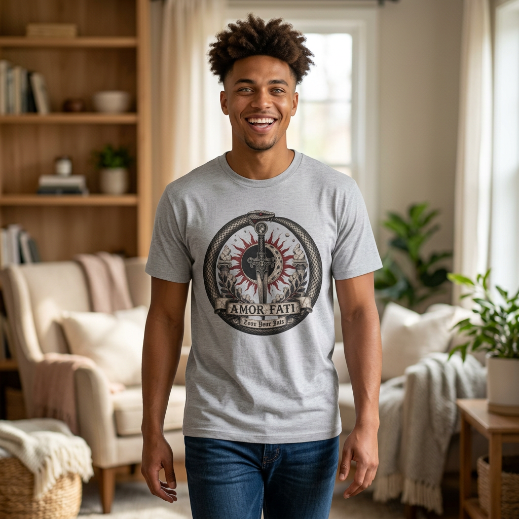 Amor Fati Sword T-Shirt — Sun & Ouroboros Graphic Tee