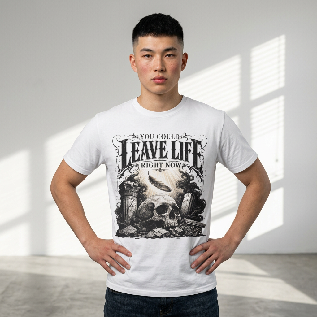 T-Shirt — "You Could Leave Life Right Now" Gothic Skull Graphic