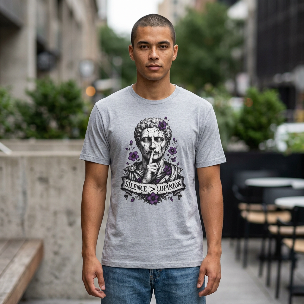Statue 'Silence Is Opinion' T-Shirt — Gothic Floral Graphic Tee