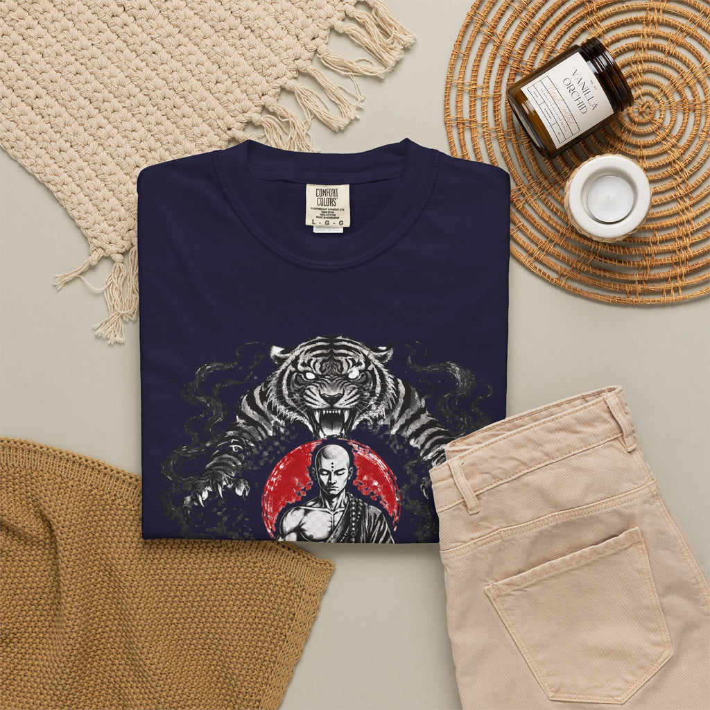 Meditation Tiger T-Shirt — "He Who Masters Himself is Strong" Zen Graphic Tee