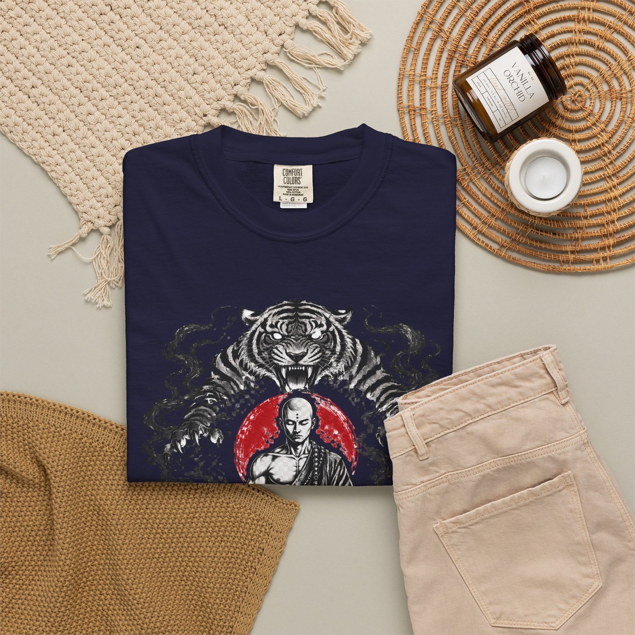 Meditation Tiger T-Shirt — "He Who Masters Himself is Strong" Zen Graphic Tee
